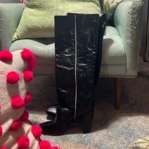 NWOT Rag and Bone tall boots black leather with white pinstripe size 41